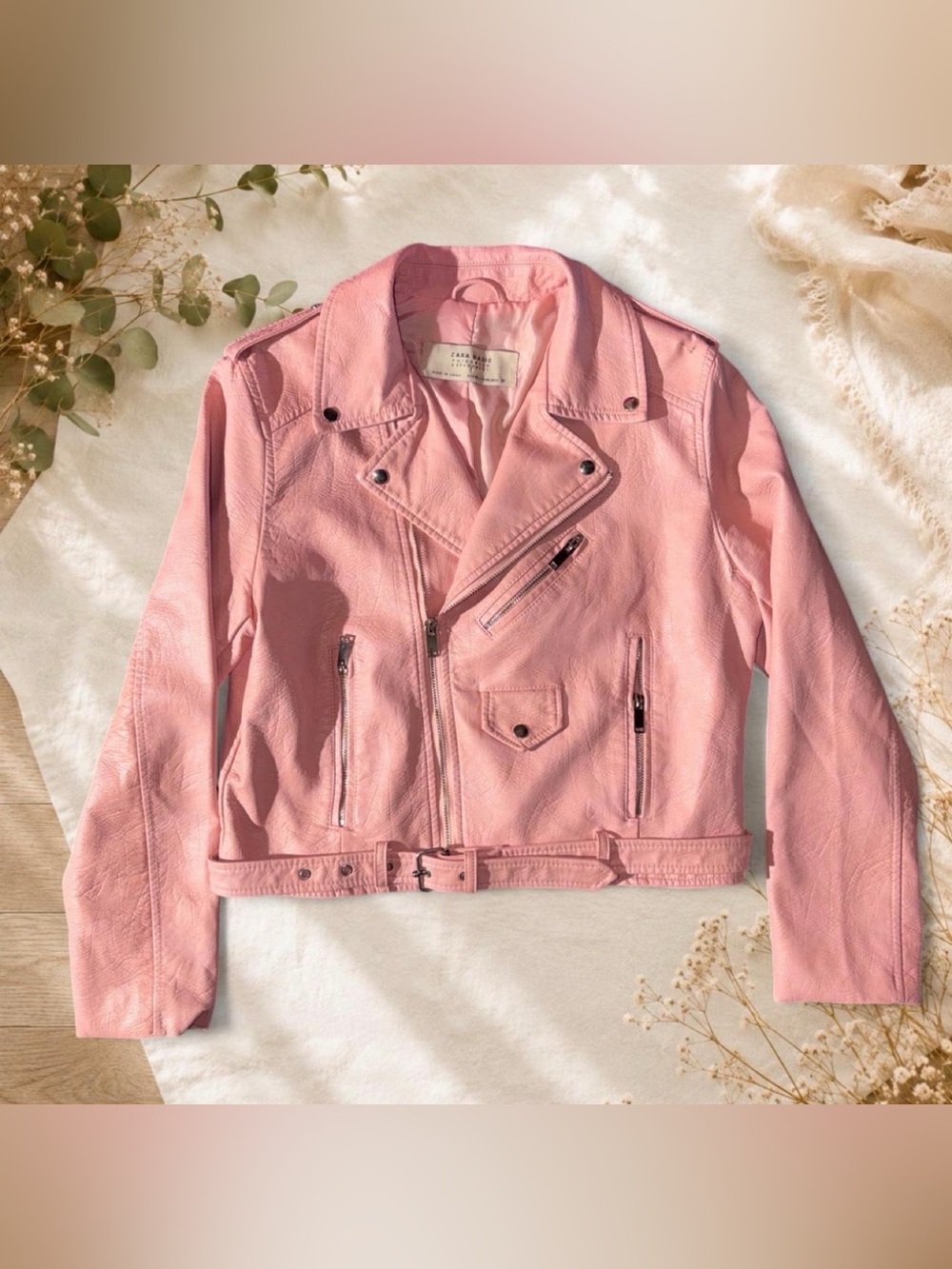 Zara Light Pink Faux Leather Moto Jacket